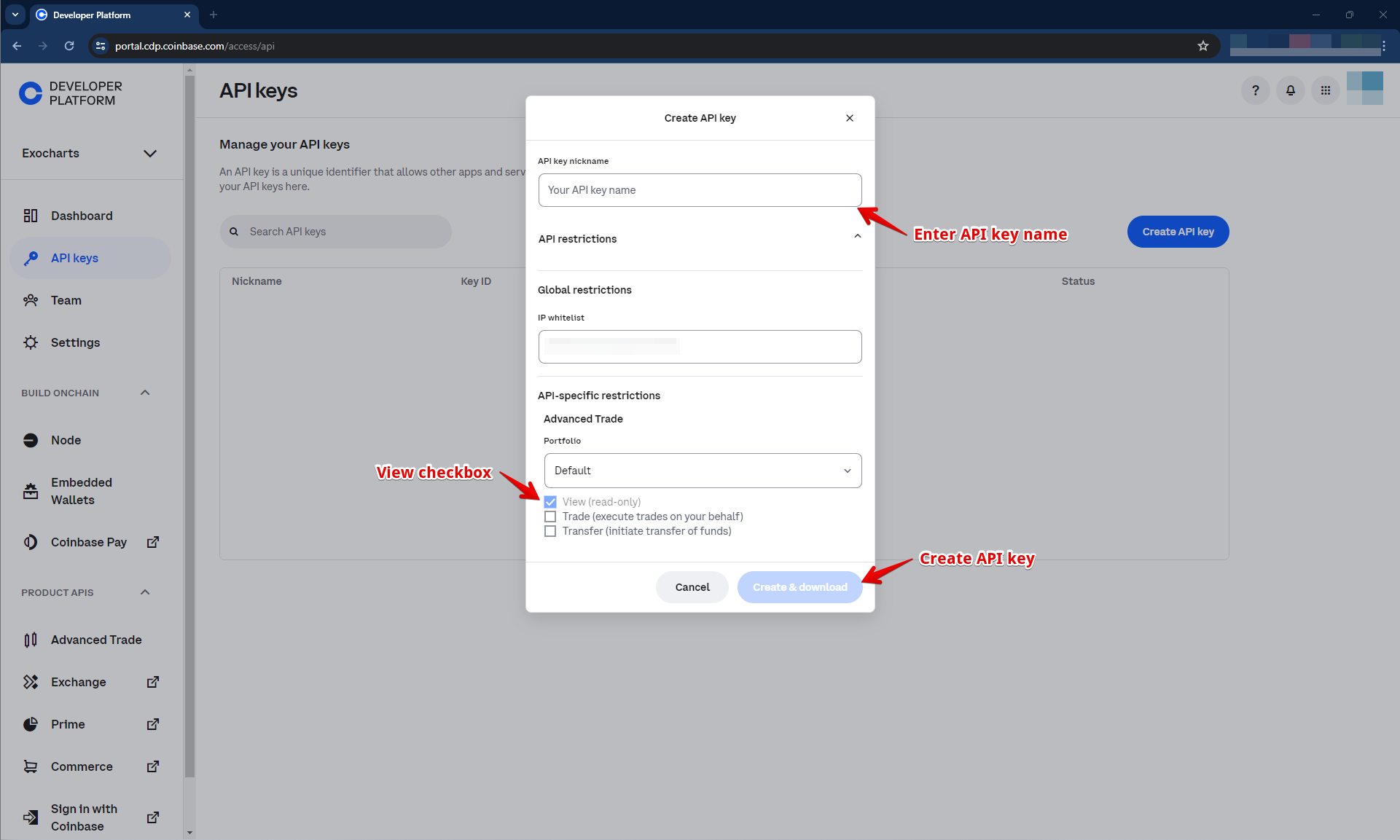 Coinbase account setup – Exocharts Help