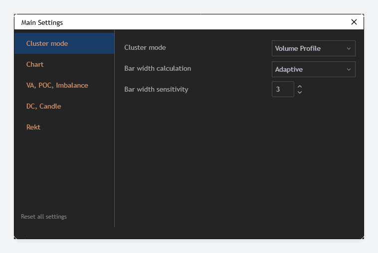 The Cluster mode tab of the Main Settings dialog