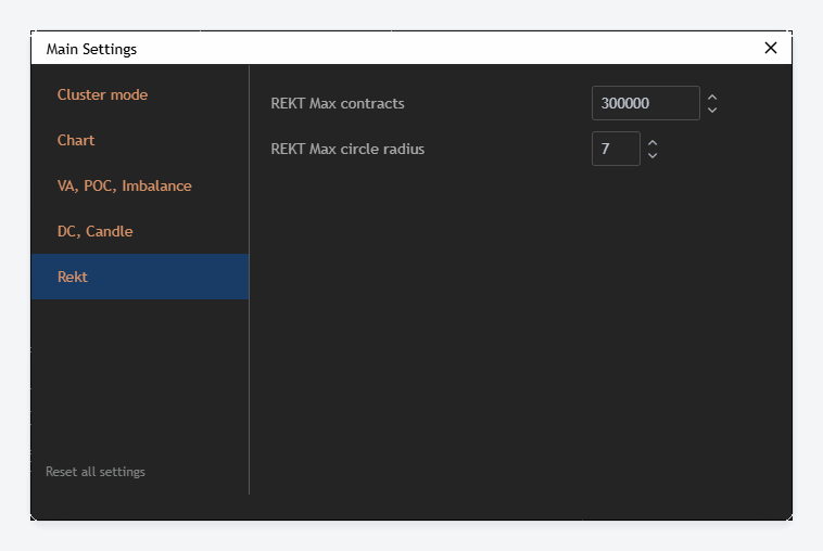 The Rekt tab of the Main Settings dialog