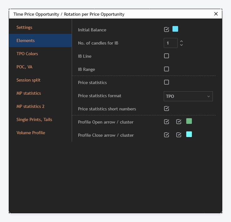 The Elements tab of the TPO dialog
