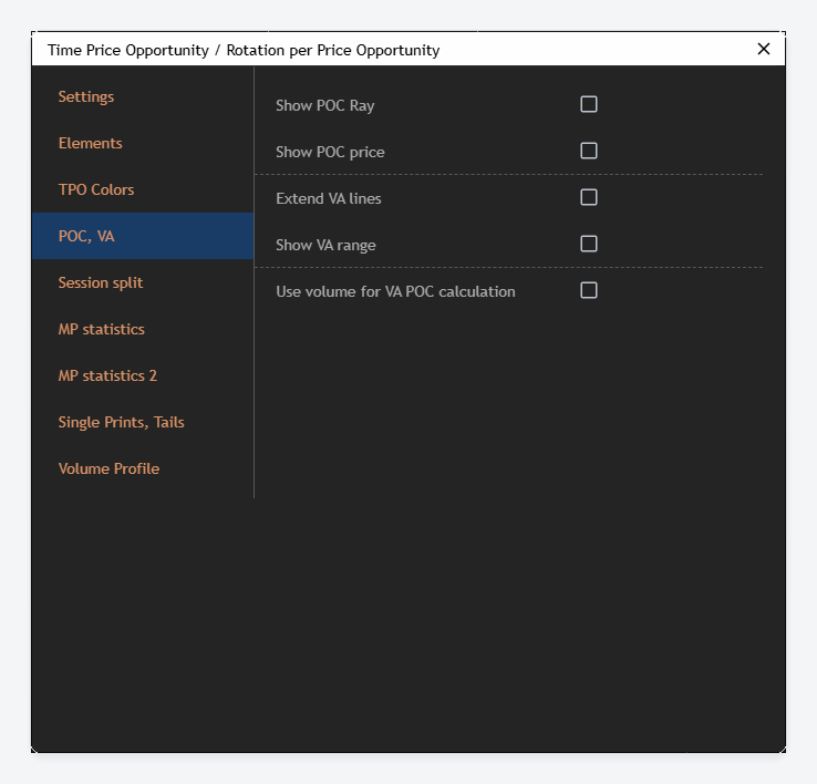 The POC, VA tab of the TPO dialog