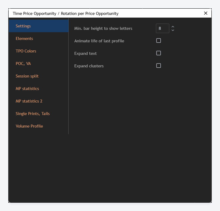 The Settings tab of the TPO dialog