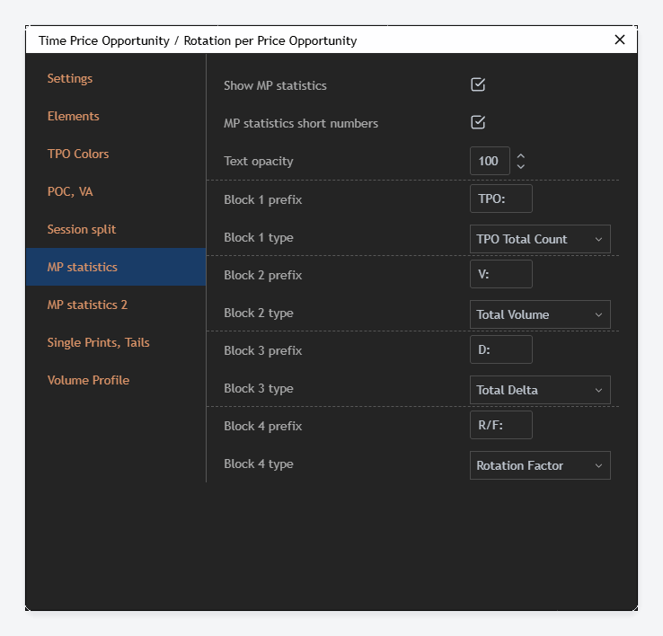 The MP statistics tab of the TPO dialog