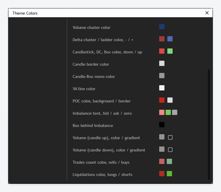The Components tab of the Theme Colors dialog, scrolled down