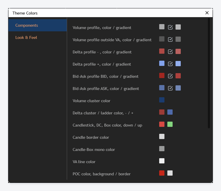 The Components tab of the Theme Colors dialog