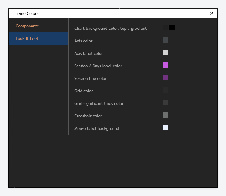 The Look & Feel tab of the Theme Colors dialog