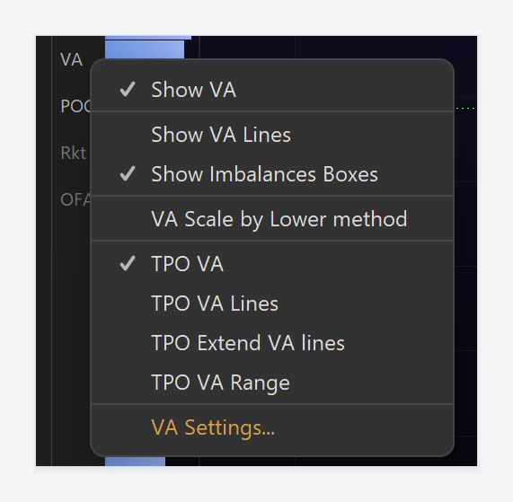 Exocharts Desktop value area plugin menu
