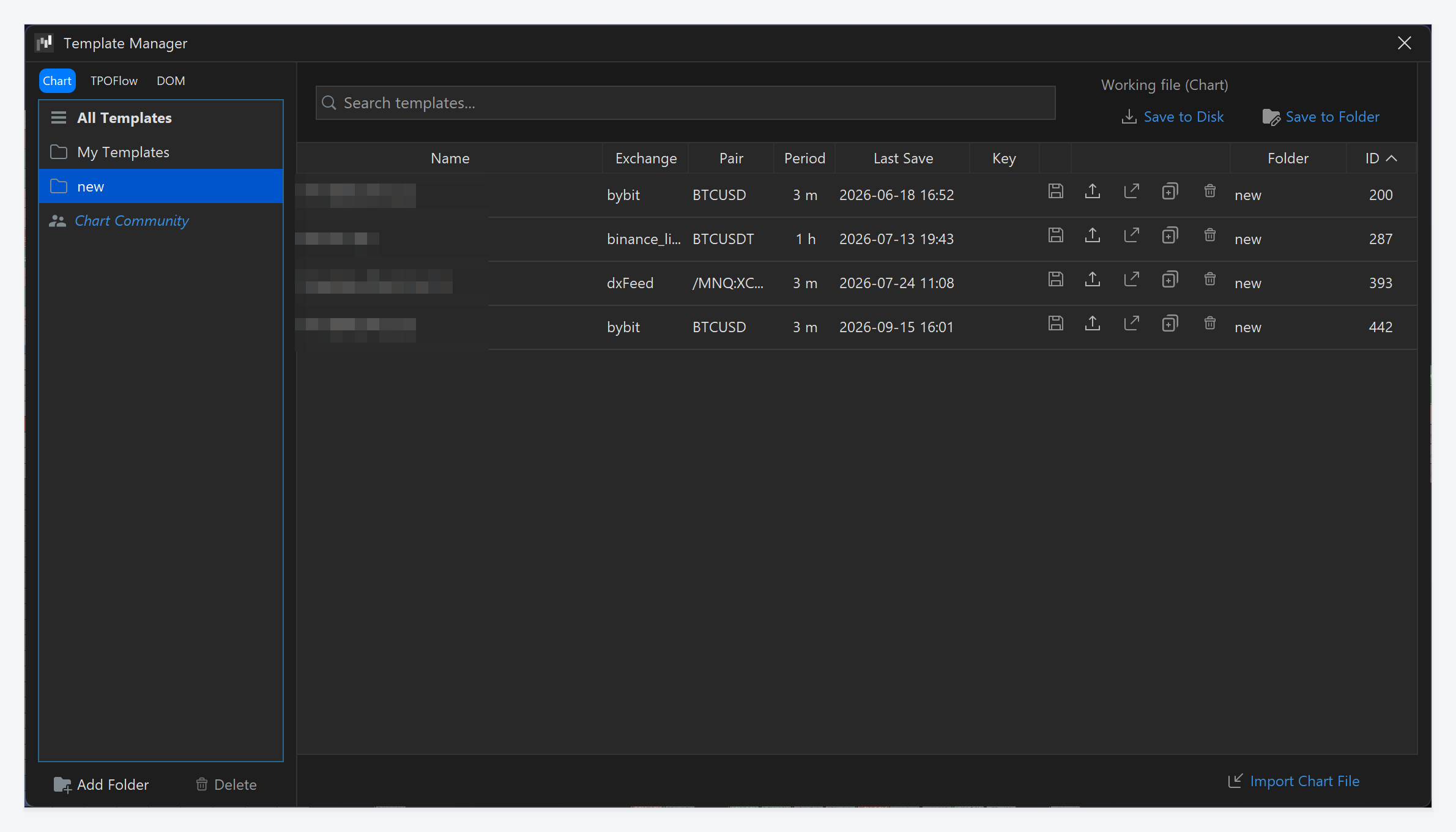 Exocharts Desktop Template Manager with Chart, TPOFlow and DOM template lists