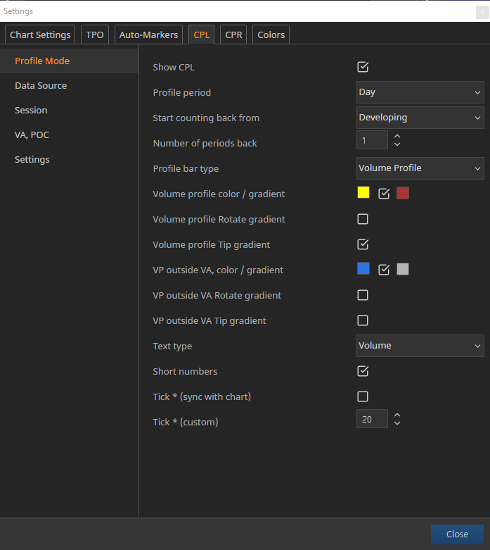 Profile mode settings – Exocharts Help